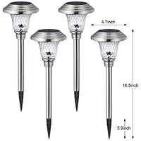 BEAU JARDIN 4 Pack Solar Lights Pathway Outdoor Garden Path Glass Stainless Steel Waterproof Auto On/off Bright White Wireless Sun Powered Landscape Lighting for Yard Patio Walkway Spike Path Light