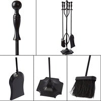 Amagabeli 5 Pcs Fireplace Tools Sets Black Handle Wrought Iron Large Fire Tool Set and Holder Outdoor Fireset Fire Pit Stand Indoor Rustic Tongs Shovel Antique Brush Chimney Poker Wood Accessories Kit