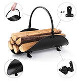 Amagabeli Fireplace Log Holder Indoor Firewood Carrier Metal Wood Rack Holders Tools Covers Fire Wood Basket Container Sets Ash Bucket and Carrying Bag Black Hearth Fireset Birch Outdoor Basket