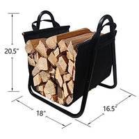 Amagabeli Fireplace Log Holder with Canvas Firewood Rack Indoor Tote Carrier Metal Wood Rack Black Firewood Holders Storage Heavy Duty Logs Stacker Basket with Handles Kindling Large Stove Accessories