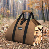 Amagabeli Fireplace Carrier Waxed Firewood Canvas Log Carrier Tote Bag Outdoor Log Tote Large Wood Carrying Bag with Handles Security Strap Camping Indoor Firewood Log Holder Birchwood Stand Brown