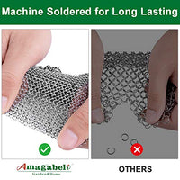 Amagabeli 8”x8” Cast Iron Cleaner Mesh Premium 316 Stainless Steel Small Rings with 3.8mm Opening Chainmail Scrubber for Cast Iron Pans Pre-Seasoned Pan Dutch Oven Waffle Iron Pans Skillet Cleaner