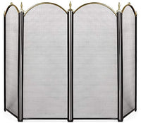 Amagabeli Large Gold Fireplace Screen 4 Panel Ornate Wrought Iron Black Metal Fire Place Standing Gate Decorative Mesh Solid Steel Spark Guard Cover Outdoor Tools Accessories