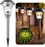 BEAU JARDIN 4 Pack Solar Lights Pathway Outdoor Garden Path Glass Stainless Steel Waterproof Auto On/off Bright White Wireless Sun Powered Landscape Lighting for Yard Patio Walkway Spike Path Light