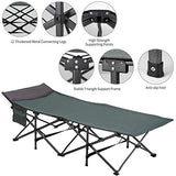 Camabel Folding Camping Cots for Adults Heavy Duty 79”x31” Extra Wide Potable Sleeping Cots for Adults Supports 400 LBS Cot Bed for Backpacking Travel Beach Office with Side Pocket and Carry Bag Green