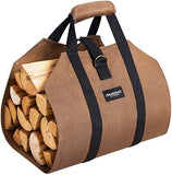 Amagabeli Fireplace Carrier Waxed Firewood Canvas Log Carrier Tote Bag Outdoor Log Tote Large Wood Carrying Bag with Handles Security Strap Camping Indoor Firewood Log Holder Birchwood Stand Brown