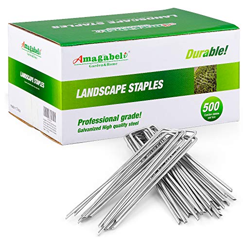 Amagabeli 10 Inch Galvanized Landscape Staples 500 Pack Garden Stakes Heavy-Duty Sod Pins Anti-Rust Fence Stakes for Weed Barrier Fabric Ground Cover Dripper Irrigation Tubing Soaker