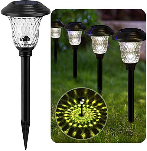 BEAU JARDIN 8 Pack Solar Lights Bright Pathway Outdoor Garden Stake Glass Stainless Steel Waterproof Auto On/Off White Wireless Sun Powered Landscape Lighting for Yard Patio Walkway Spike Pathway