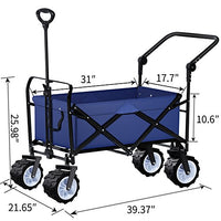 BEAU JARDIN Folding Push Wagon Cart Collapsible Utility Camping Grocery Canvas Fabric Sturdy Portable Rolling Lightweight Beach Sand Buggies Outdoor Garden Sport Picnic Heavy Duty Shopping Cart Wagon