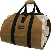 Amagabeli Fireplace Carrier Waxed Firewood Canvas Log Carrier Tote Bag Outdoor Log Tote Large Wood Carrying Bag with Handles Security Strap Camping Indoor Firewood Log Holder Birchwood Stand Brown