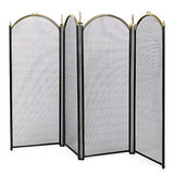 Amagabeli Large Gold Fireplace Screen 4 Panel Ornate Wrought Iron Black Metal Fire Place Standing Gate Decorative Mesh Solid Steel Spark Guard Cover Outdoor Tools Accessories