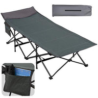 Camabel Folding Camping Cots for Adults Heavy Duty 79”x31” Extra Wide Potable Sleeping Cots for Adults Supports 400 LBS Cot Bed for Backpacking Travel Beach Office with Side Pocket and Carry Bag Green