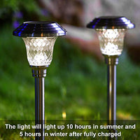 BEAU JARDIN 4 Pack Solar Lights Pathway Outdoor Garden Path Glass Stainless Steel Waterproof Auto On/off Bright White Wireless Sun Powered Landscape Lighting for Yard Patio Walkway Spike Path Light