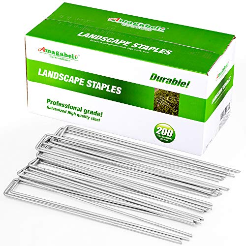 Amagabeli 12 Inch 8 Gauge Galvanized Landscape Staples 200 Pack Garden Stakes Heavy-Duty Sod Pins Anti-Rust Fence Stakes for Weed Barrier Fabric Ground Cover Dripper Irrigation Tubing Soaker