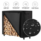 Amagabeli 4ft Firewood Log Rack Cover Weather Resistant Outdoor Heavy Duty Waterproof 600D Oxford Fabric Fireplace Logs Holder Covering Fire Wood Storage Covers with PVC Backing Black