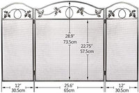 Amagabeli Indoor Fireplace Screen 3 Panel Pewter Wrought Iron Large Screen Outdoor Metal Decorative Mesh Cover Solid Fire Place Fence Leaf Design Steel Spark Guard Fireplace Panels