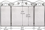 Amagabeli Indoor Fireplace Screen 3 Panel Pewter Wrought Iron Large Screen Outdoor Metal Decorative Mesh Cover Solid Fire Place Fence Leaf Design Steel Spark Guard Fireplace Panels