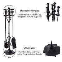 Amagabeli 5 Pcs Fireplace Tools Sets Black Handle Wrought Iron Large Fire Tool Set and Holder Outdoor Fireset Fire Pit Stand Indoor Rustic Tongs Shovel Antique Brush Chimney Poker Wood Accessories Kit