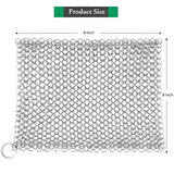 Amagabeli 8” x 8” 316 Stainless Steel Cast Iron Cleaner Chainmail Scrubber for Cast Iron Pan Skillet Cleaner for Dishes Glass Pre-Seasoned Cast Iron Pot Seasoning Protection Cookware Accessories