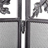 Amagabeli Indoor Fireplace Screen 3 Panel Pewter Wrought Iron Large Screen Outdoor Metal Decorative Mesh Cover Solid Fire Place Fence Leaf Design Steel Spark Guard Fireplace Panels