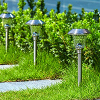 BEAU JARDIN 4 Pack Solar Lights Pathway Outdoor Garden Path Glass Stainless Steel Waterproof Auto On/off Bright White Wireless Sun Powered Landscape Lighting for Yard Patio Walkway Spike Path Light