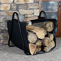 Amagabeli Fireplace Log Holder with Canvas Firewood Rack Indoor Tote Carrier Metal Wood Rack Black Firewood Holders Storage Heavy Duty Logs Stacker Basket with Handles Kindling Large Stove Accessories