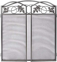 Amagabeli Indoor Fireplace Screen 3 Panel Pewter Wrought Iron Large Screen Outdoor Metal Decorative Mesh Cover Solid Fire Place Fence Leaf Design Steel Spark Guard Fireplace Panels