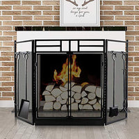 Amagabeli Fireplace Screen with Doors Metal Decorative Mesh Wrought Iron Fire Place with Tools