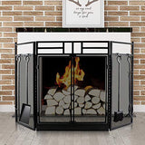 Amagabeli Fireplace Screen with Doors Metal Decorative Mesh Wrought Iron Fire Place with Tools