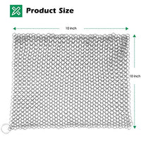 Amagabeli 10” x 10” 316 Stainless Steel Cast Iron Cleaner Chainmail Scrubber for Cast Iron Pan Skillet Cleaner for Dishes Glass Pre-Seasoned Cast Iron Pot Seasoning Protection Cookware Accessories